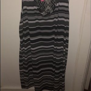black, grey & white striped sun dress w/ lace back